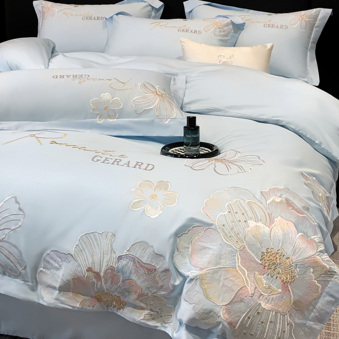 91家纺网 家纺一手货源 找家纺 木子家纺 2026新款A类50S贡缎长绒棉纯棉四件套-花漾 花漾-蒂芙尼蓝-A类贡缎长绒棉