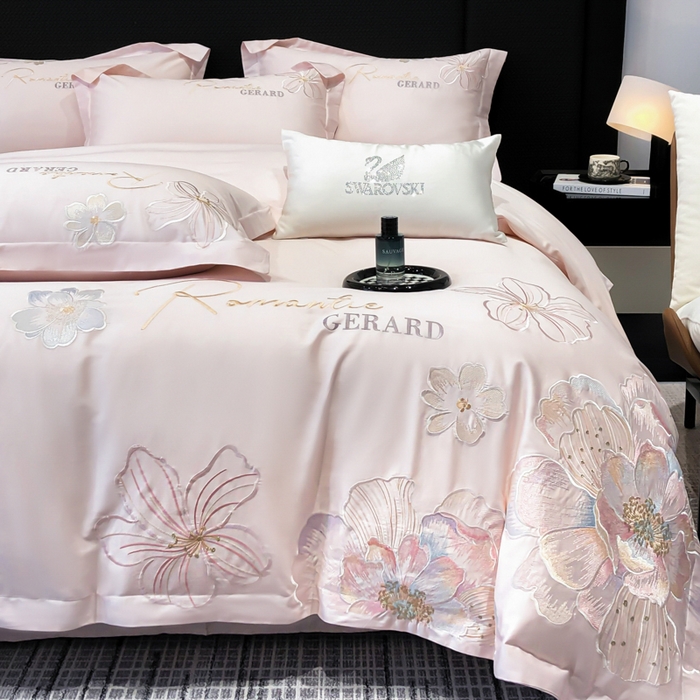 91家纺网 家纺一手货源 找家纺 木子家纺 2026新款A类50S贡缎长绒棉纯棉四件套-花漾 花漾-桃花粉-A类贡缎长绒棉