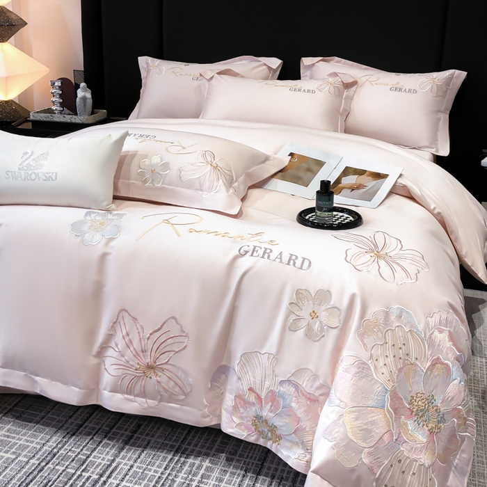 91家纺网 家纺一手货源 找家纺 木子家纺 2026新款A类50S贡缎长绒棉纯棉四件套-花漾 花漾-桃花粉-A类贡缎长绒棉