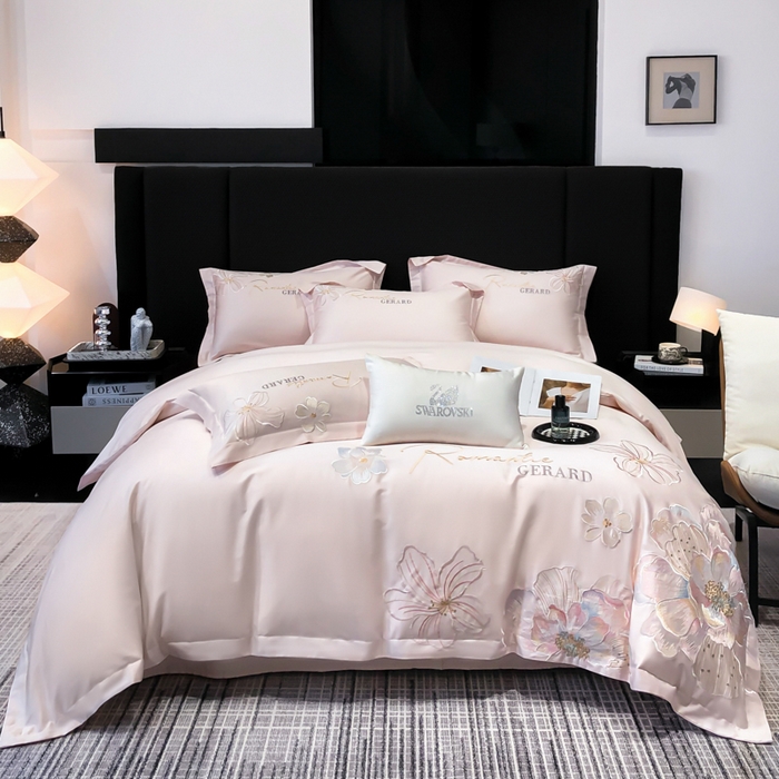 91家纺网 家纺一手货源 找家纺 木子家纺 2026新款A类50S贡缎长绒棉纯棉四件套-花漾 花漾-桃花粉-A类贡缎长绒棉