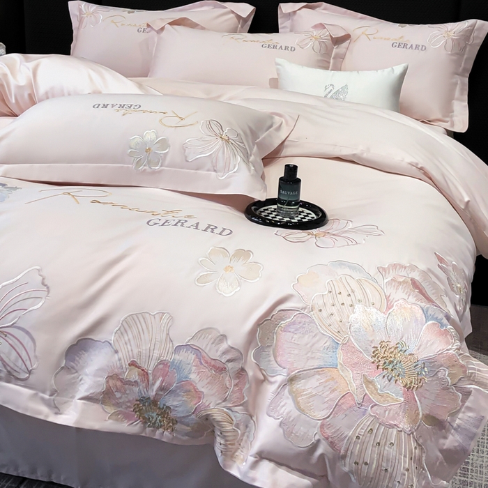 91家纺网 家纺一手货源 找家纺 木子家纺 2026新款A类50S贡缎长绒棉纯棉四件套-花漾 花漾-桃花粉-A类贡缎长绒棉