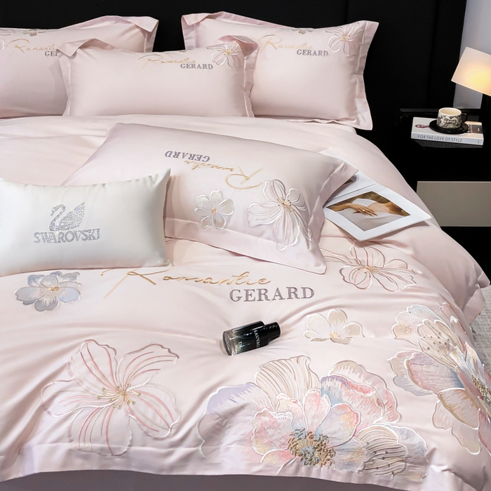 91家纺网 家纺一手货源 找家纺 木子家纺 2026新款A类50S贡缎长绒棉纯棉四件套-花漾 花漾-桃花粉-A类贡缎长绒棉