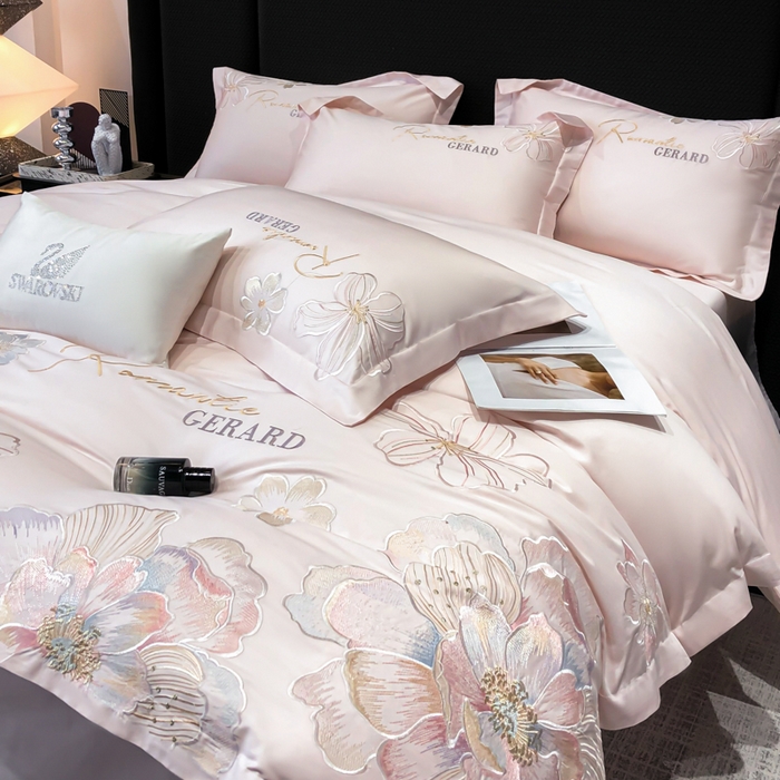 91家纺网 家纺一手货源 找家纺 木子家纺 2026新款A类50S贡缎长绒棉纯棉四件套-花漾 花漾-桃花粉-A类贡缎长绒棉