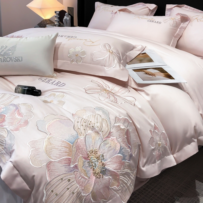 91家纺网 家纺一手货源 找家纺 木子家纺 2026新款A类50S贡缎长绒棉纯棉四件套-花漾 花漾-桃花粉-A类贡缎长绒棉