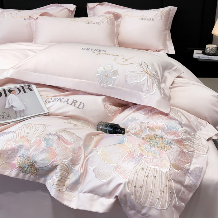 91家纺网 家纺一手货源 找家纺 木子家纺 2026新款A类50S贡缎长绒棉纯棉四件套-花漾 花漾-桃花粉-A类贡缎长绒棉