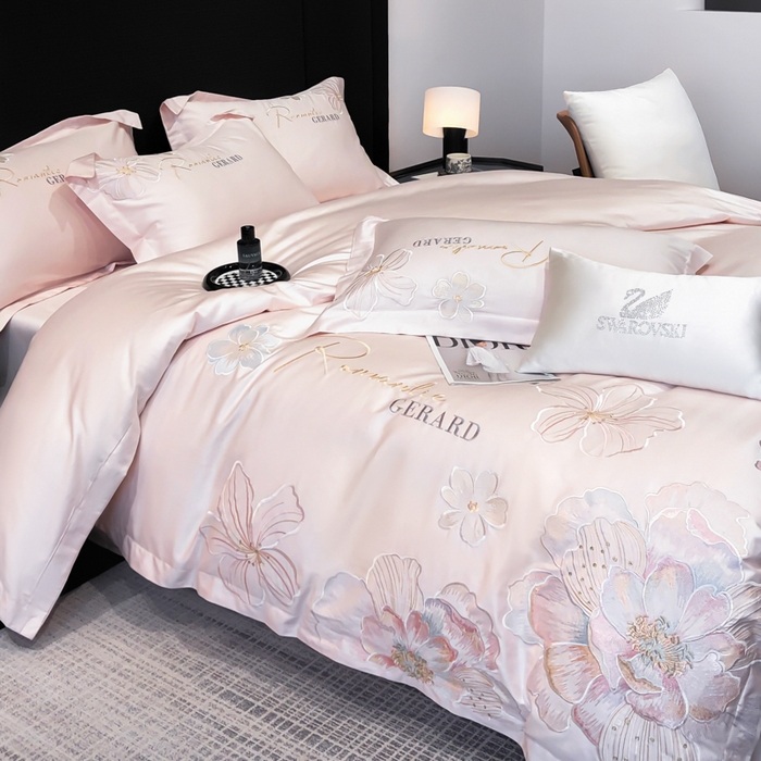 91家纺网 家纺一手货源 找家纺 木子家纺 2026新款A类50S贡缎长绒棉纯棉四件套-花漾 花漾-桃花粉-A类贡缎长绒棉