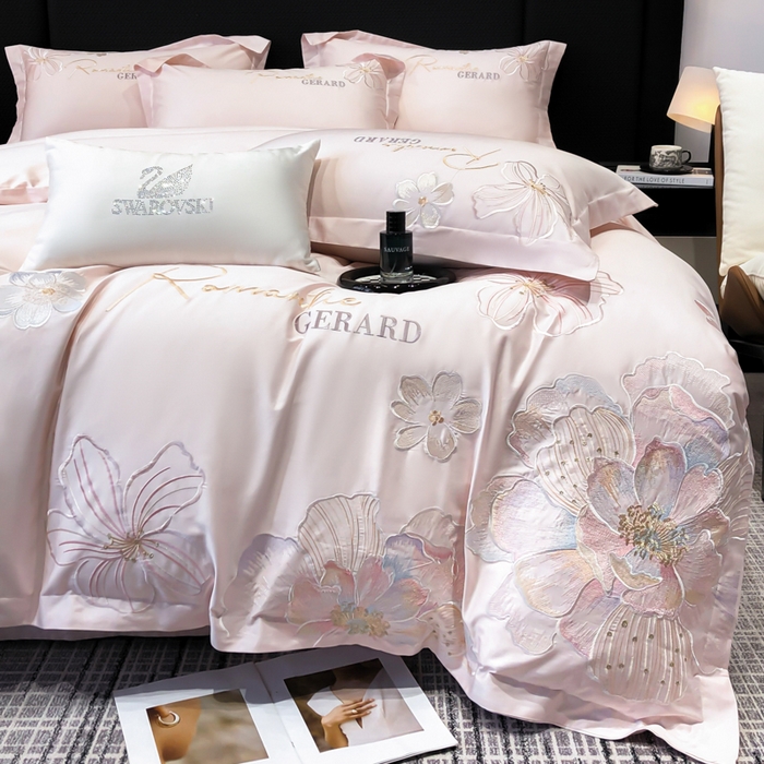 91家纺网 家纺一手货源 找家纺 木子家纺 2026新款A类50S贡缎长绒棉纯棉四件套-花漾 花漾-桃花粉-A类贡缎长绒棉