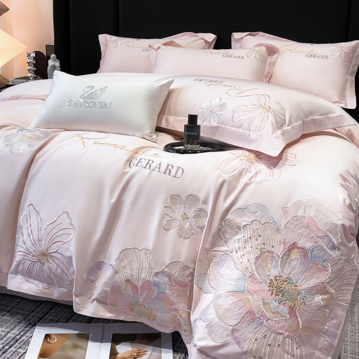 91家纺网 家纺一手货源 找家纺 木子家纺 2026新款A类50S贡缎长绒棉纯棉四件套-花漾 花漾-桃花粉-A类贡缎长绒棉