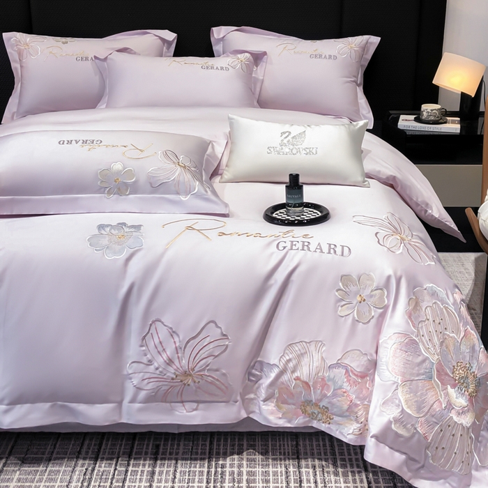 91家纺网 家纺一手货源 找家纺 木子家纺 2026新款A类50S贡缎长绒棉纯棉四件套-花漾 花漾-香芋紫-A类贡缎长绒棉