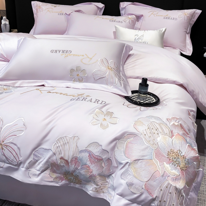 91家纺网 家纺一手货源 找家纺 木子家纺 2026新款A类50S贡缎长绒棉纯棉四件套-花漾 花漾-香芋紫-A类贡缎长绒棉