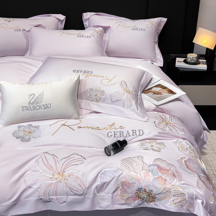 91家纺网 家纺一手货源 找家纺 木子家纺 2026新款A类50S贡缎长绒棉纯棉四件套-花漾 花漾-香芋紫-A类贡缎长绒棉