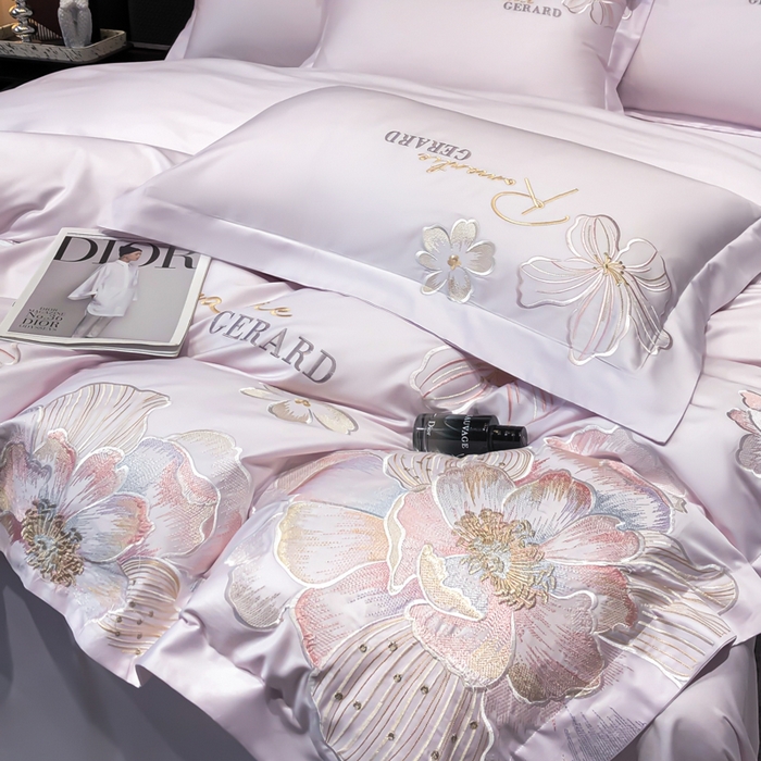 91家纺网 家纺一手货源 找家纺 木子家纺 2026新款A类50S贡缎长绒棉纯棉四件套-花漾 花漾-香芋紫-A类贡缎长绒棉