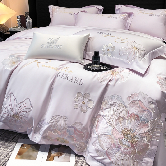 91家纺网 家纺一手货源 找家纺 木子家纺 2026新款A类50S贡缎长绒棉纯棉四件套-花漾 花漾-香芋紫-A类贡缎长绒棉