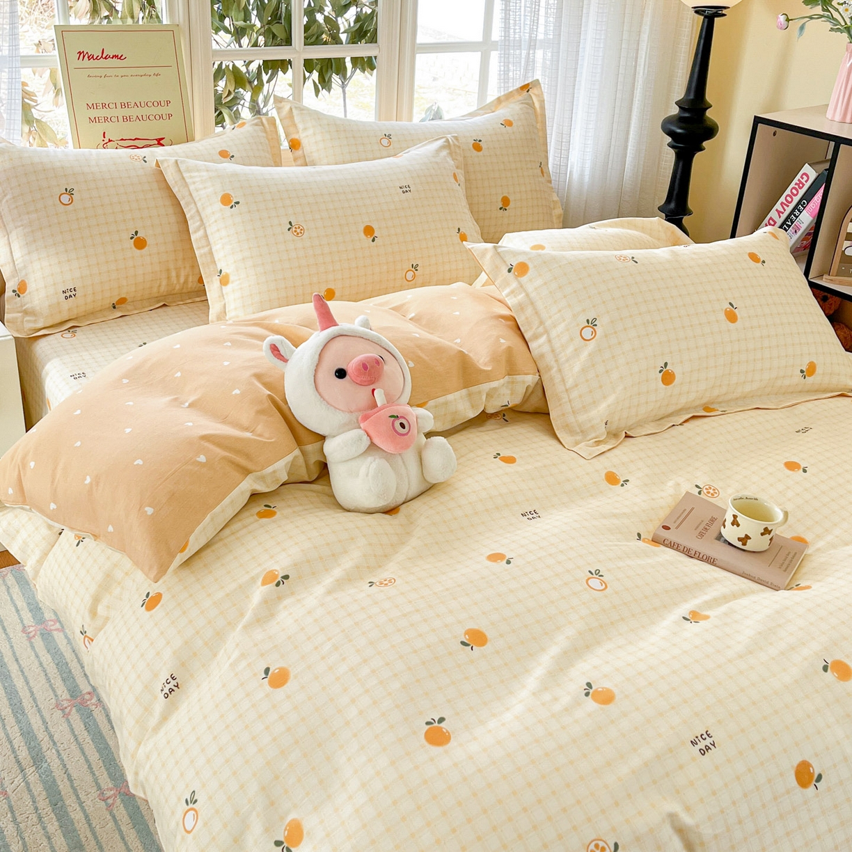 91家纺网 家纺一手货源 找家纺 铭成家纺 2026新款全棉印花小清新四件套（提供买家秀） 橘子格