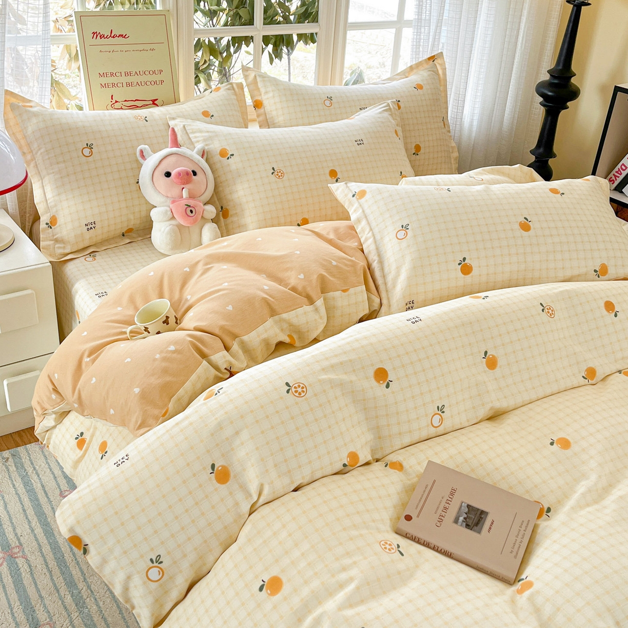 91家纺网 家纺一手货源 找家纺 铭成家纺 2026新款全棉印花小清新四件套（提供买家秀） 橘子格