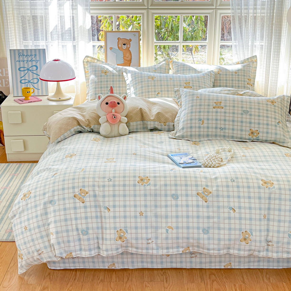 91家纺网 家纺一手货源 找家纺 铭成家纺 2026新款全棉印花小清新四件套（提供买家秀） 卡其小熊