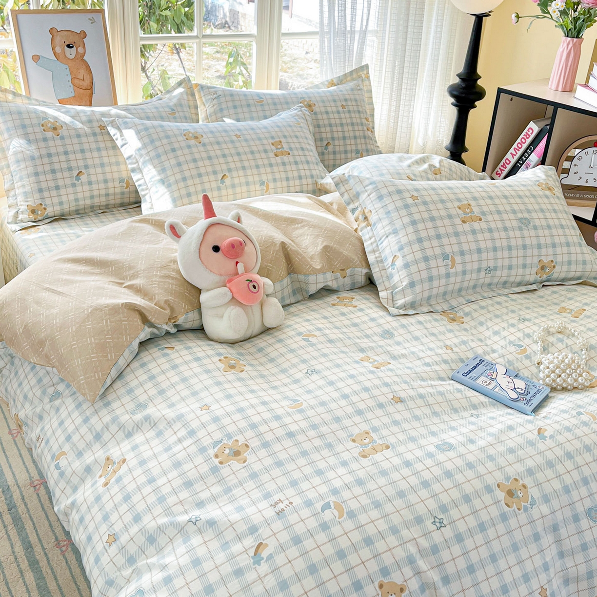 91家纺网 家纺一手货源 找家纺 铭成家纺 2026新款全棉印花小清新四件套（提供买家秀） 卡其小熊