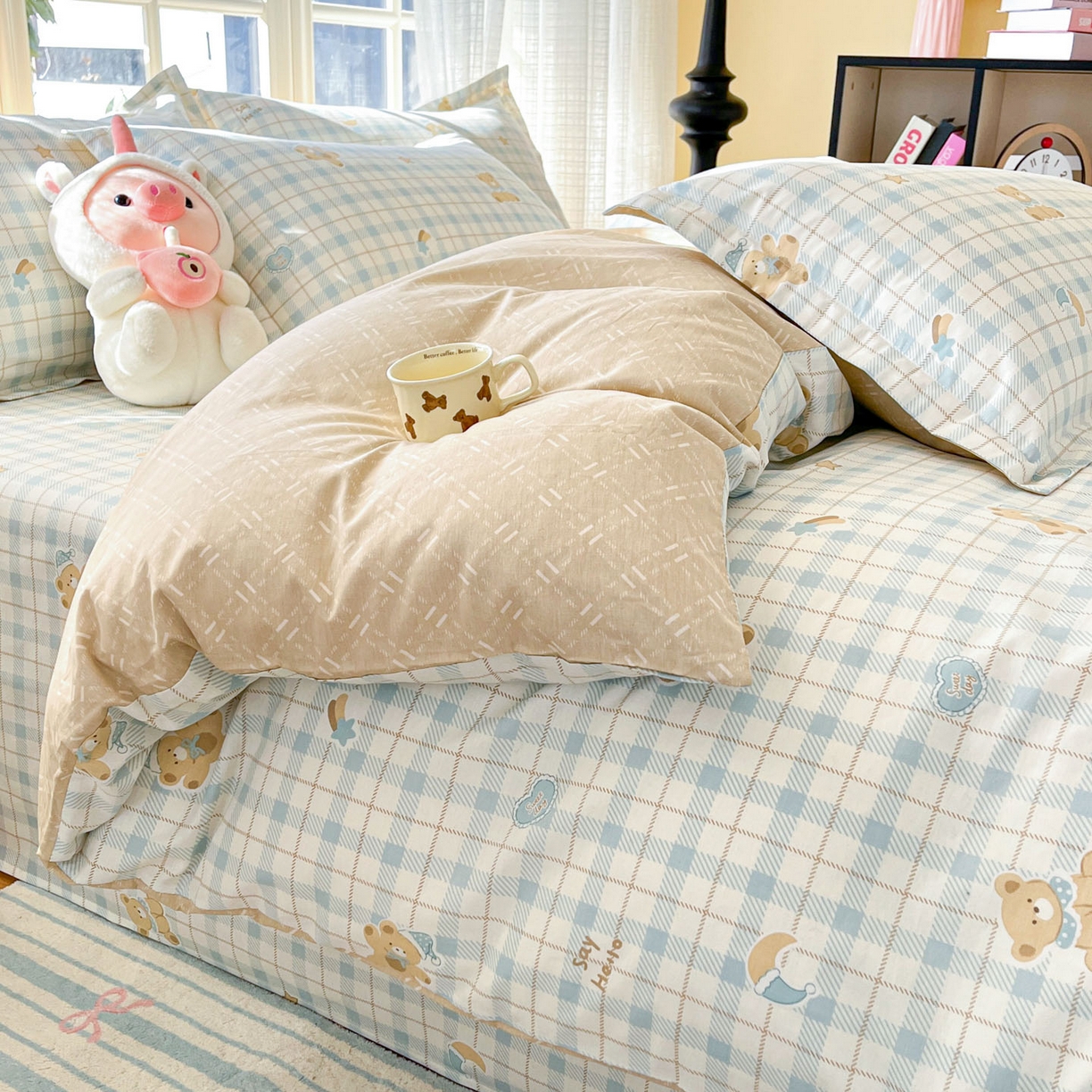 91家纺网 家纺一手货源 找家纺 铭成家纺 2026新款全棉印花小清新四件套（提供买家秀） 卡其小熊