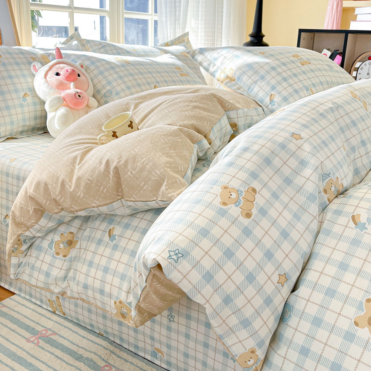 91家纺网 家纺一手货源 找家纺 铭成家纺 2026新款全棉印花小清新四件套（提供买家秀） 卡其小熊