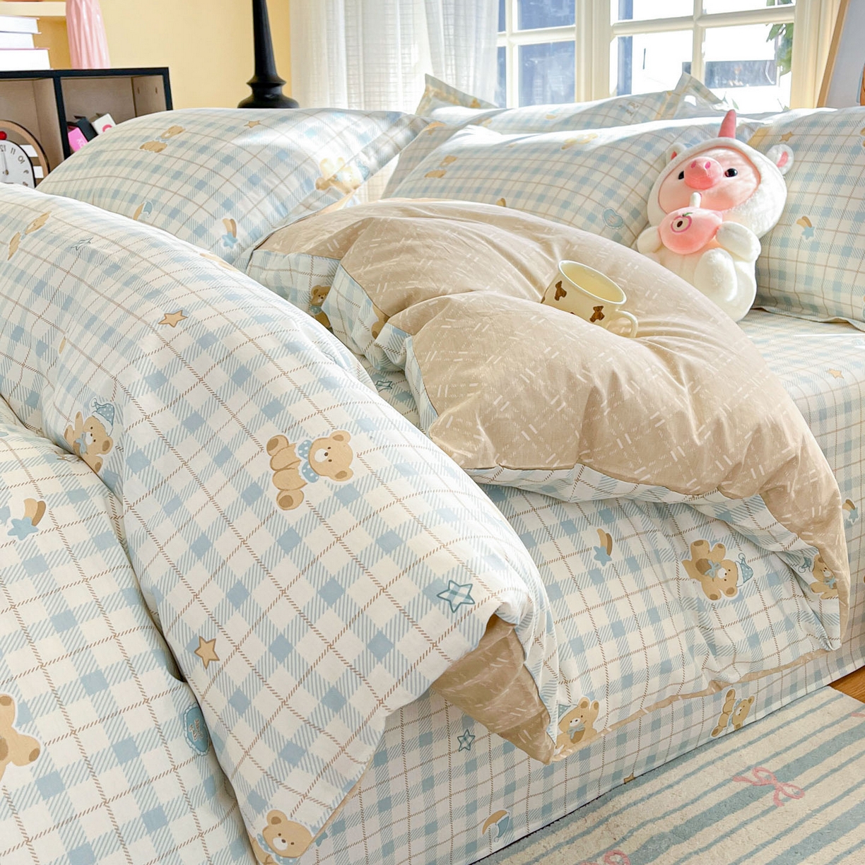 91家纺网 家纺一手货源 找家纺 铭成家纺 2026新款全棉印花小清新四件套（提供买家秀） 卡其小熊