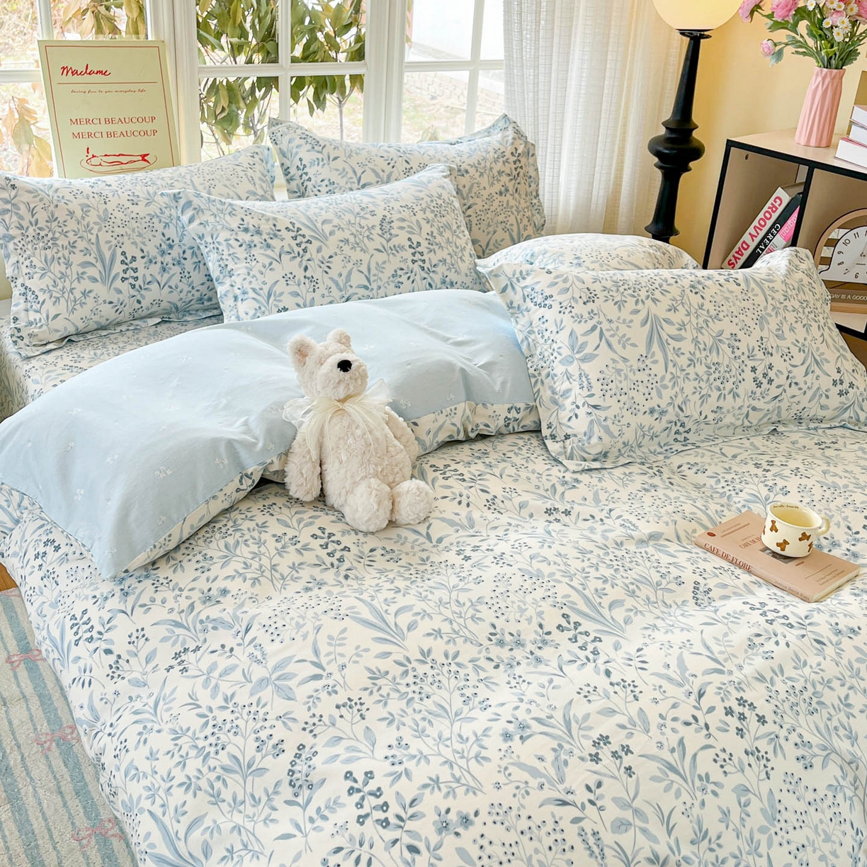 91家纺网 家纺一手货源 找家纺 铭成家纺 2026新款全棉印花小清新四件套（提供买家秀） 蓝沫