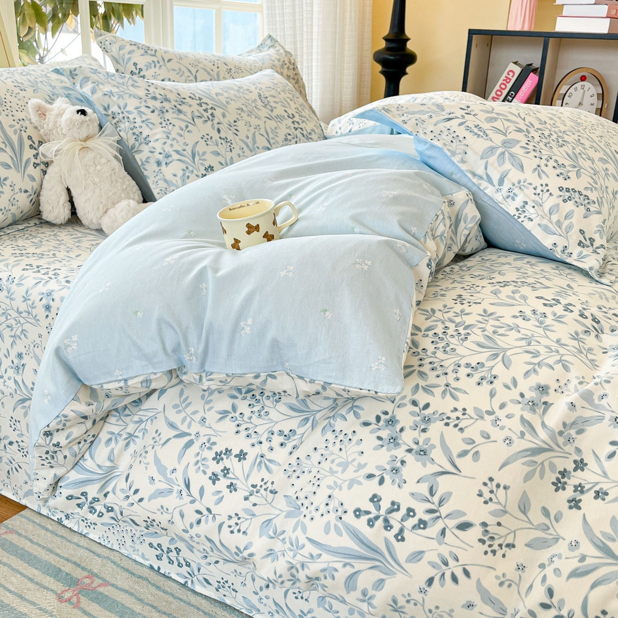 91家纺网 家纺一手货源 找家纺 铭成家纺 2026新款全棉印花小清新四件套（提供买家秀） 蓝沫