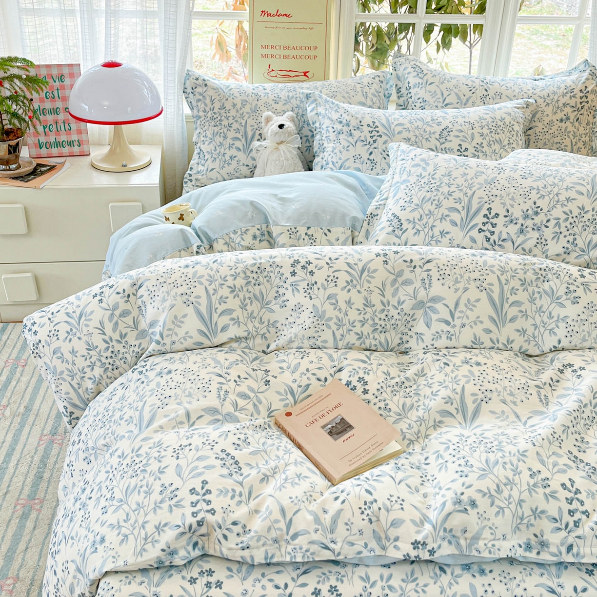 91家纺网 家纺一手货源 找家纺 铭成家纺 2026新款全棉印花小清新四件套（提供买家秀） 蓝沫