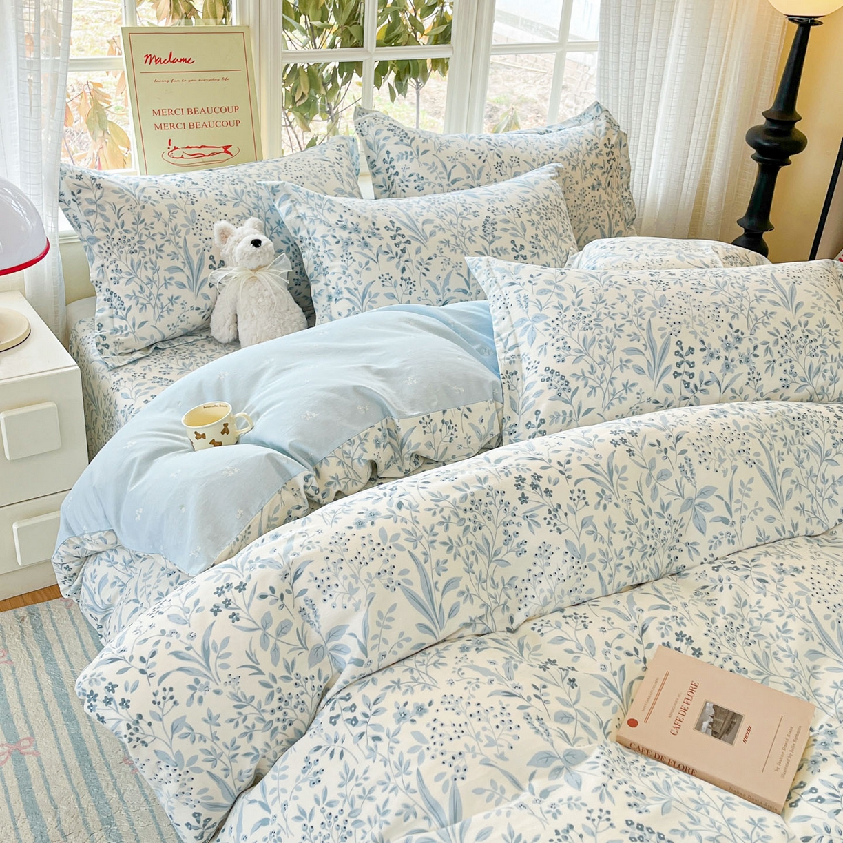 91家纺网 家纺一手货源 找家纺 铭成家纺 2026新款全棉印花小清新四件套（提供买家秀） 蓝沫