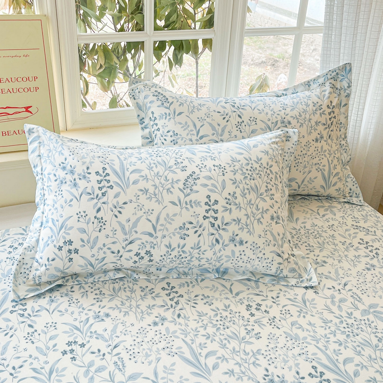 91家纺网 家纺一手货源 找家纺 铭成家纺 2026新款全棉印花小清新四件套（提供买家秀） 蓝沫