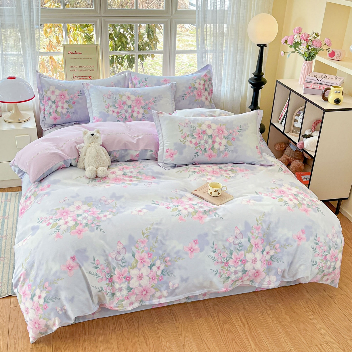 91家纺网 家纺一手货源 找家纺 铭成家纺 2026新款全棉印花小清新四件套（提供买家秀） 恋蝶花香