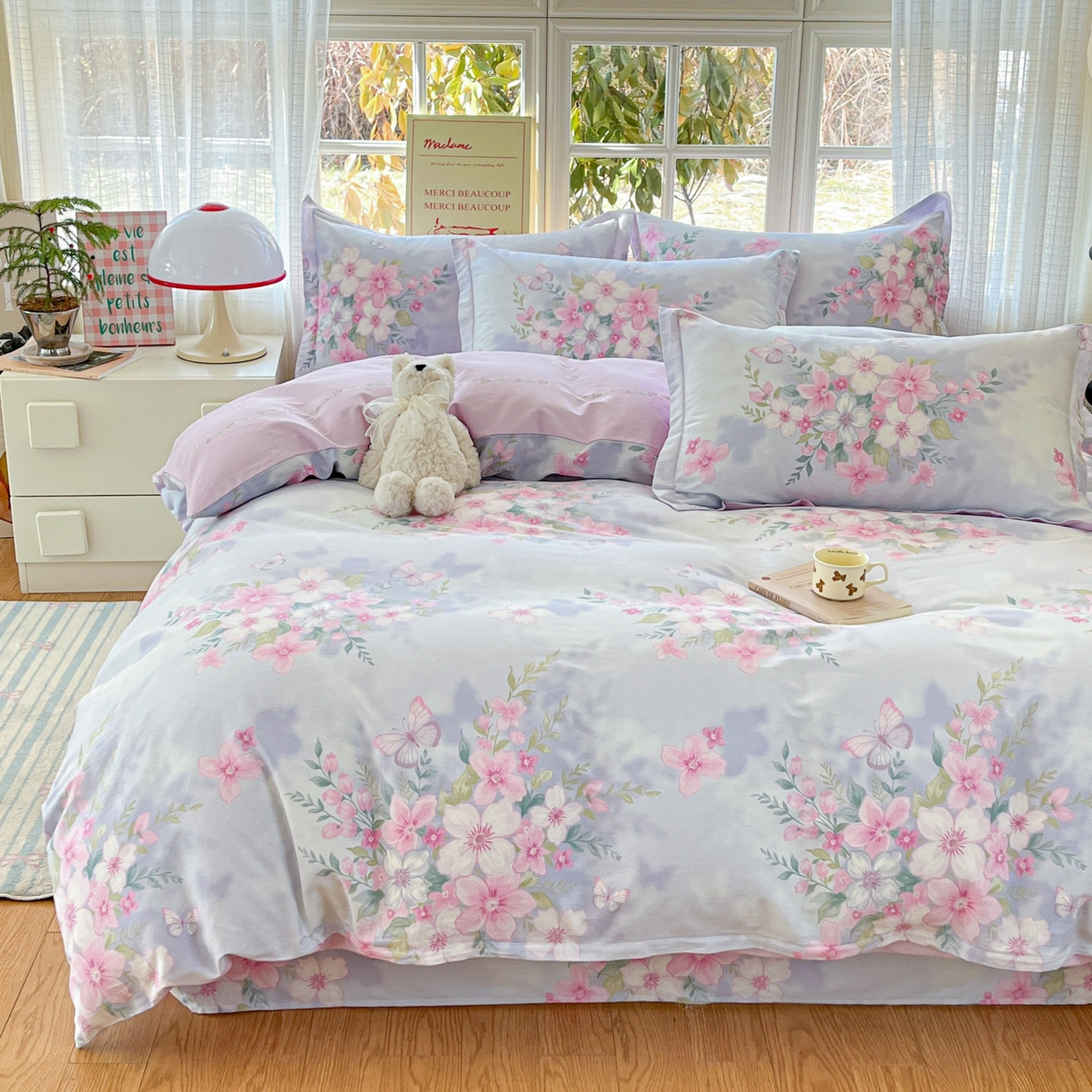 91家纺网 家纺一手货源 找家纺 铭成家纺 2026新款全棉印花小清新四件套（提供买家秀） 恋蝶花香