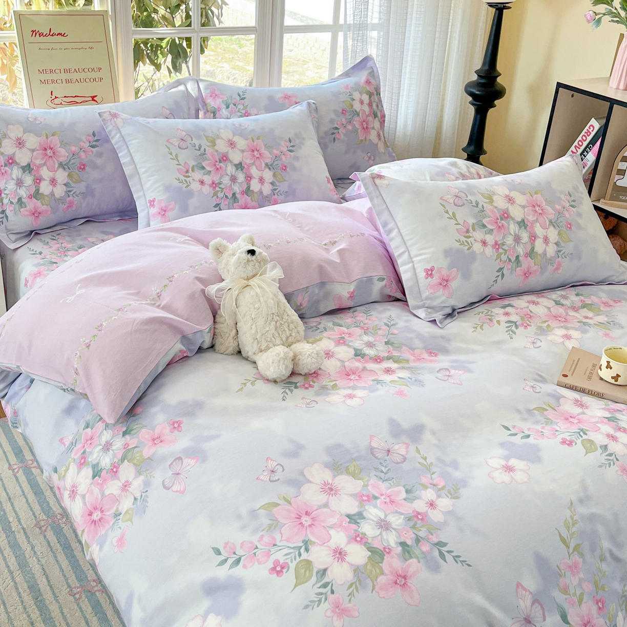 91家纺网 家纺一手货源 找家纺 铭成家纺 2026新款全棉印花小清新四件套（提供买家秀） 恋蝶花香