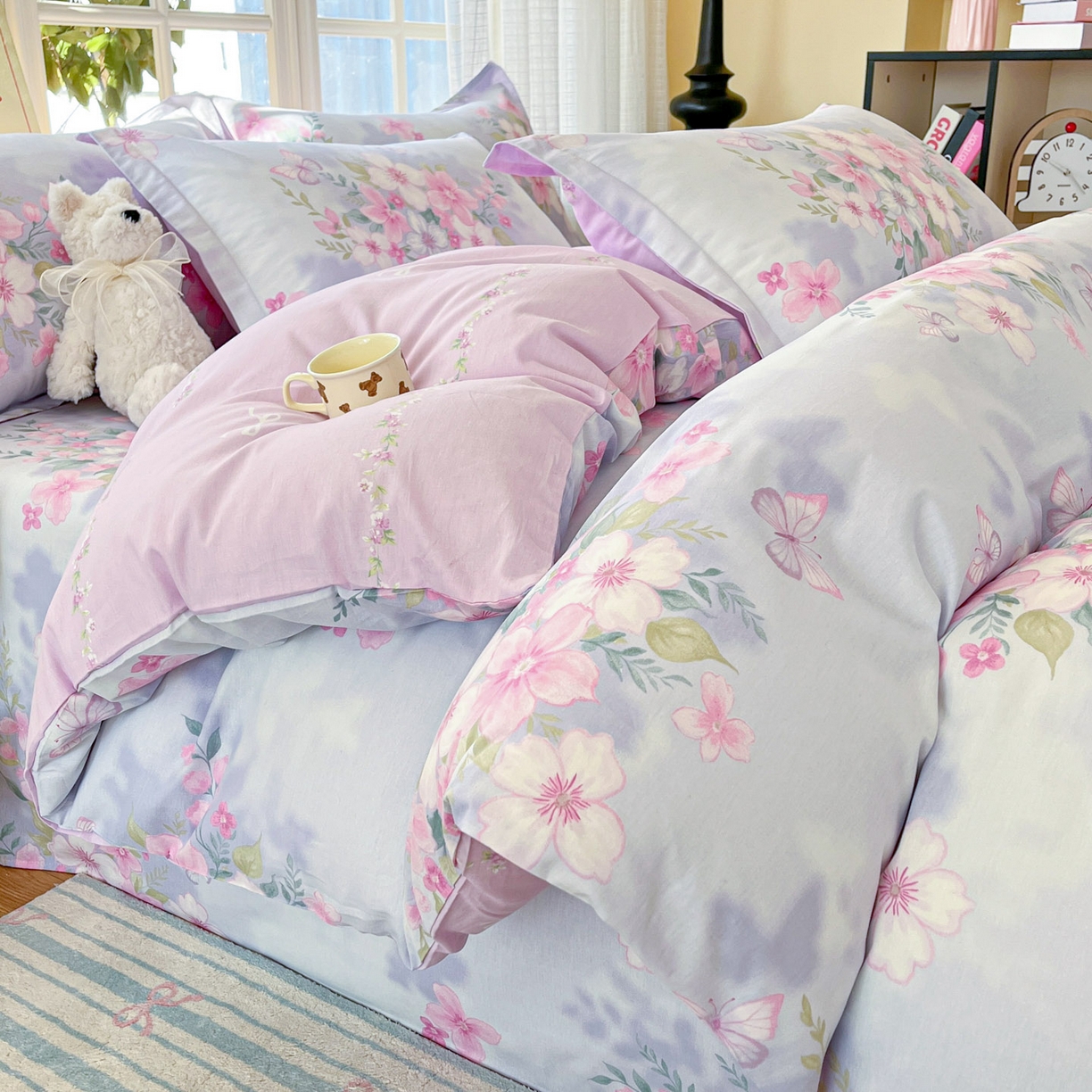 91家纺网 家纺一手货源 找家纺 铭成家纺 2026新款全棉印花小清新四件套（提供买家秀） 恋蝶花香