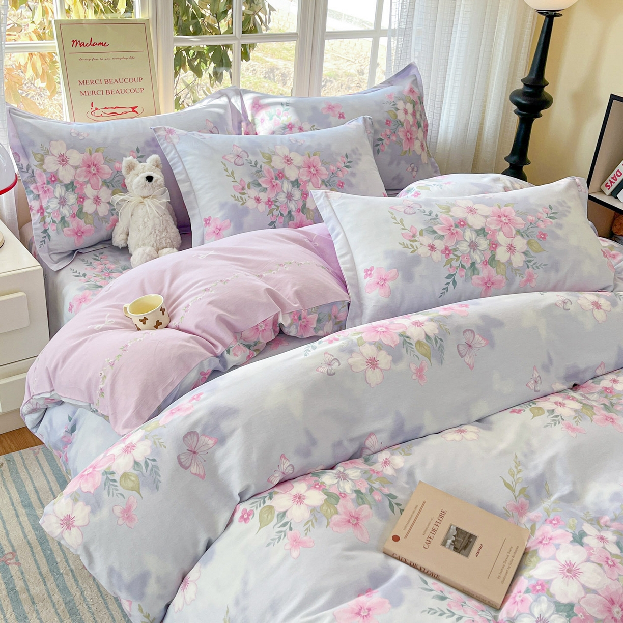 91家纺网 家纺一手货源 找家纺 铭成家纺 2026新款全棉印花小清新四件套（提供买家秀） 恋蝶花香