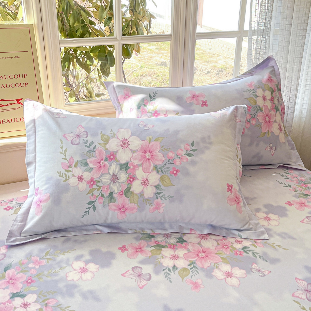 91家纺网 家纺一手货源 找家纺 铭成家纺 2026新款全棉印花小清新四件套（提供买家秀） 恋蝶花香