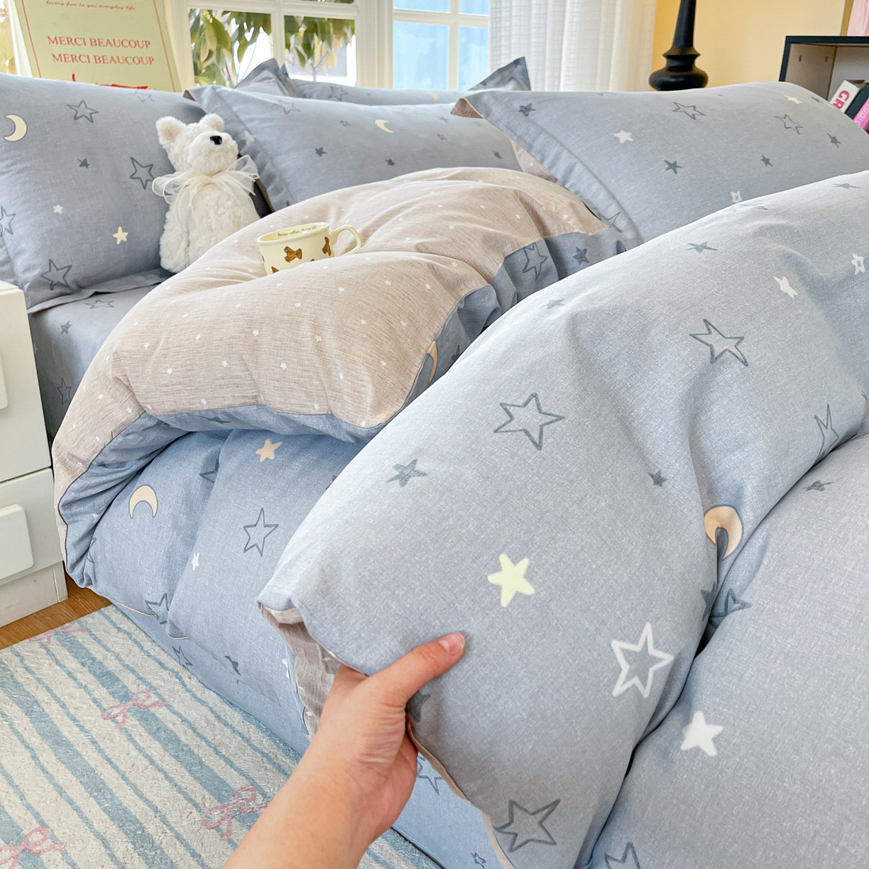 91家纺网 家纺一手货源 找家纺 铭成家纺 2026新款全棉印花小清新四件套（提供买家秀） 暮洛星