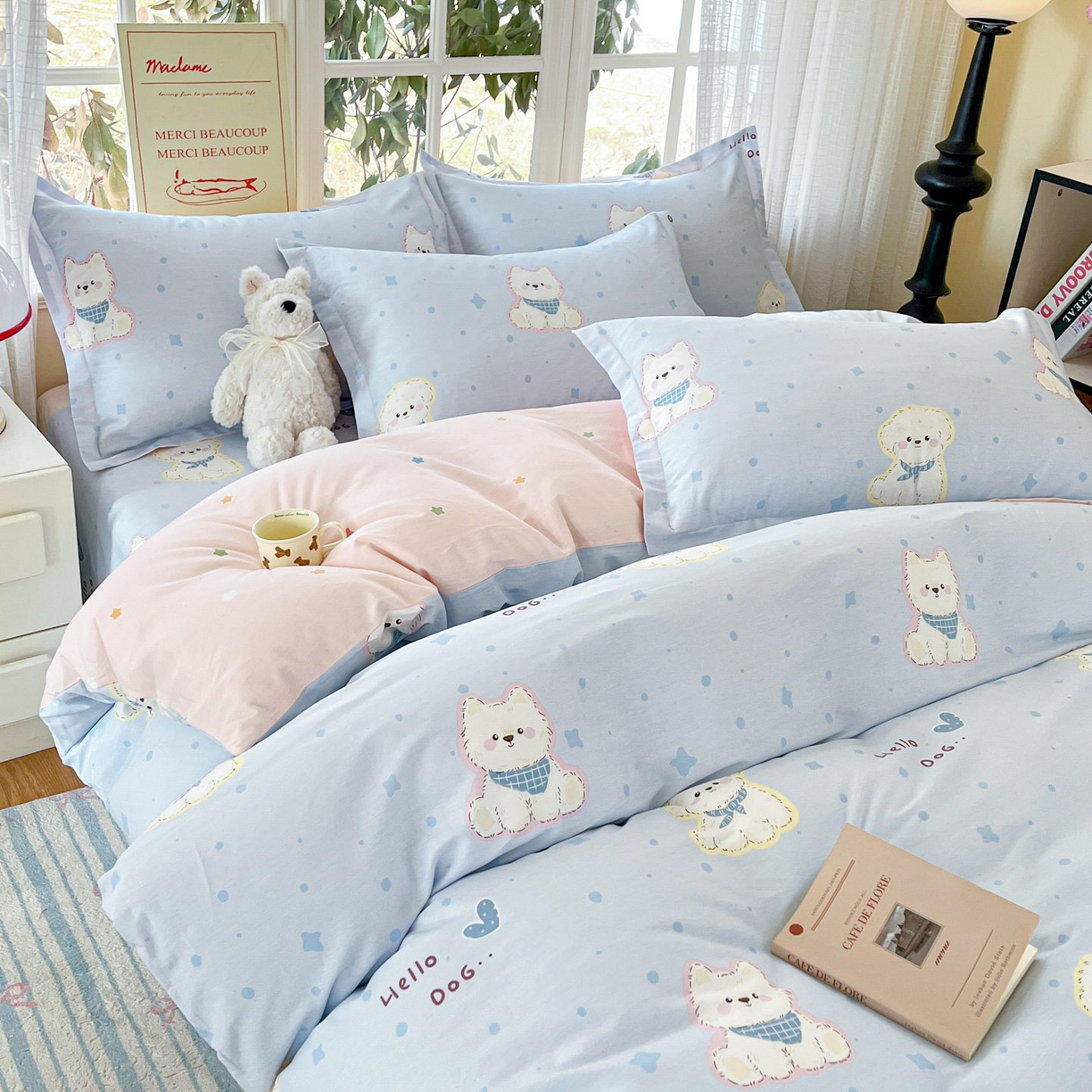 91家纺网 家纺一手货源 找家纺 铭成家纺 2026新款全棉印花小清新四件套（提供买家秀） 纳瑞小狗