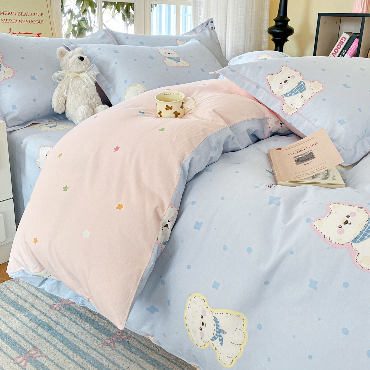 91家纺网 家纺一手货源 找家纺 铭成家纺 2026新款全棉印花小清新四件套（提供买家秀） 纳瑞小狗