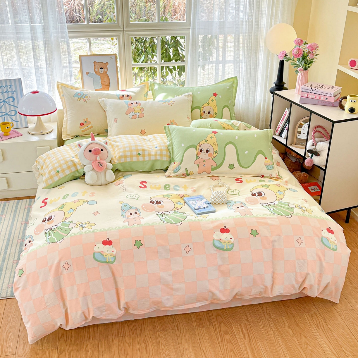 91家纺网 家纺一手货源 找家纺 铭成家纺 2026新款全棉印花小清新四件套（提供买家秀） 泡泡双星