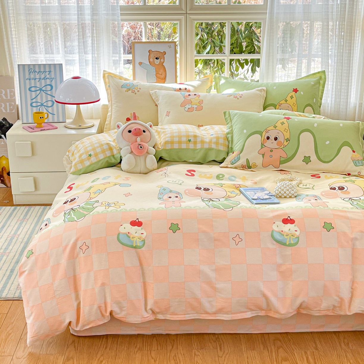 91家纺网 家纺一手货源 找家纺 铭成家纺 2026新款全棉印花小清新四件套（提供买家秀） 泡泡双星