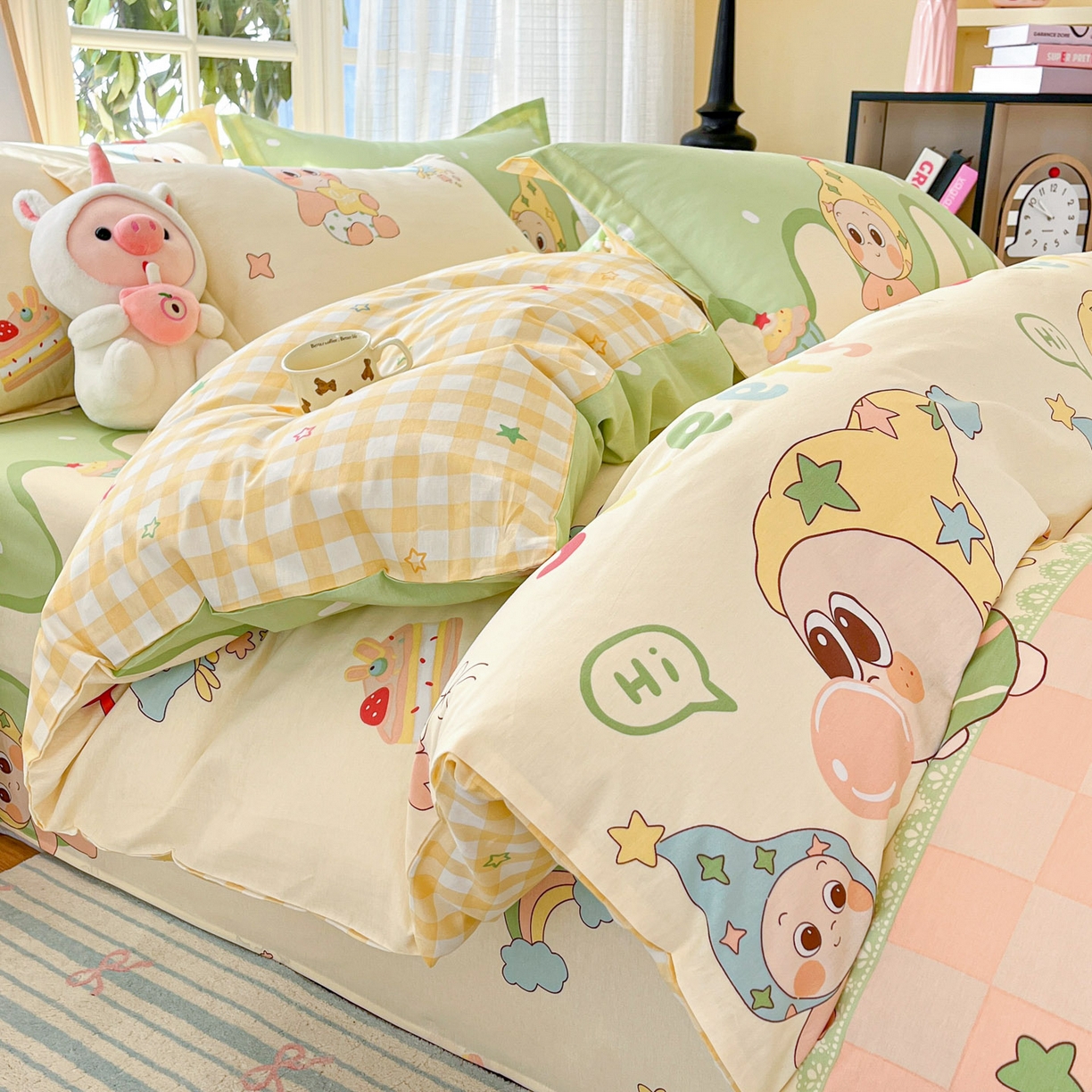 91家纺网 家纺一手货源 找家纺 铭成家纺 2026新款全棉印花小清新四件套（提供买家秀） 泡泡双星