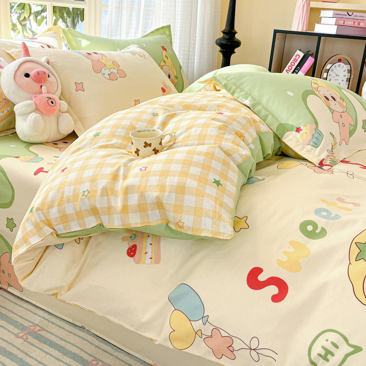 91家纺网 家纺一手货源 找家纺 铭成家纺 2026新款全棉印花小清新四件套（提供买家秀） 泡泡双星