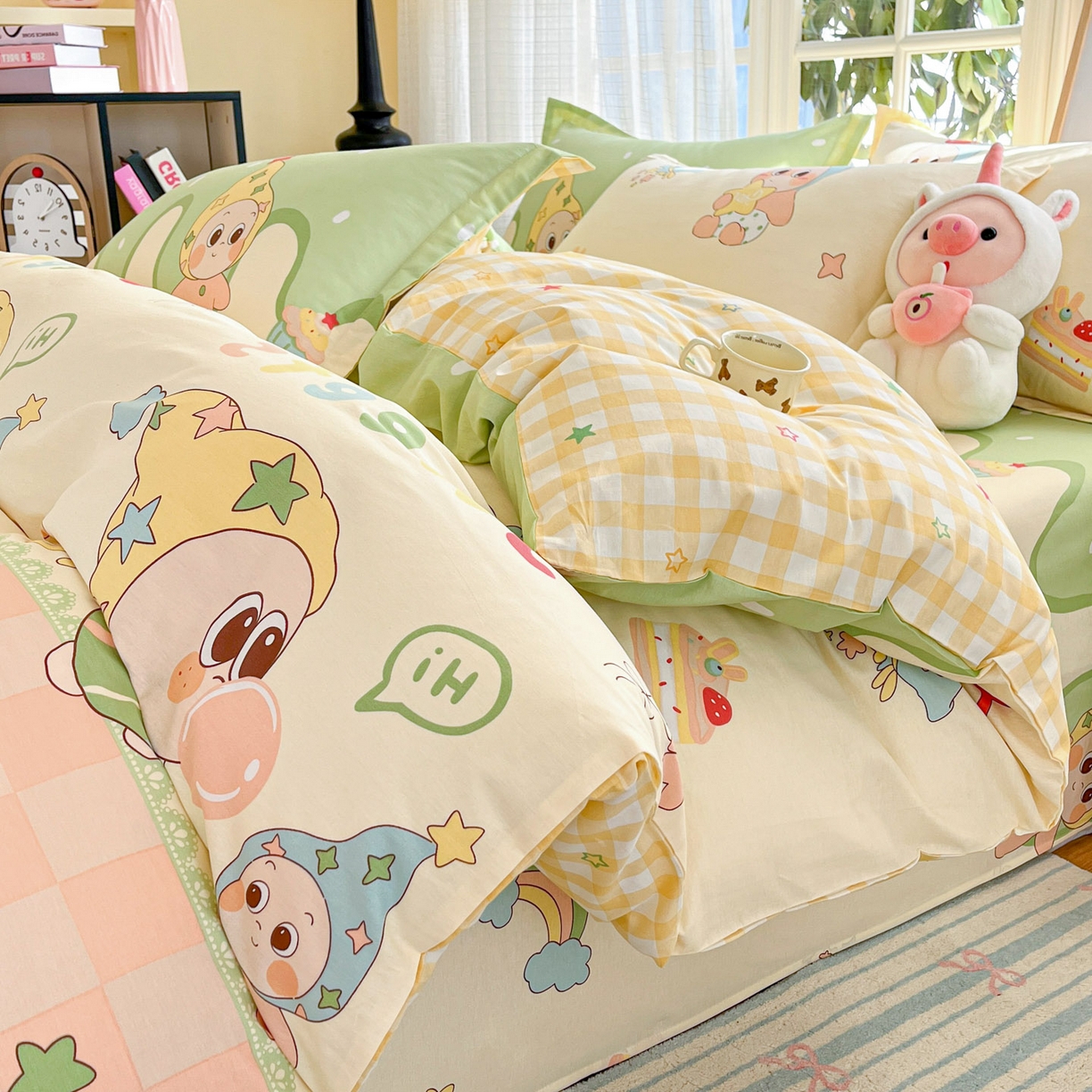 91家纺网 家纺一手货源 找家纺 铭成家纺 2026新款全棉印花小清新四件套（提供买家秀） 泡泡双星