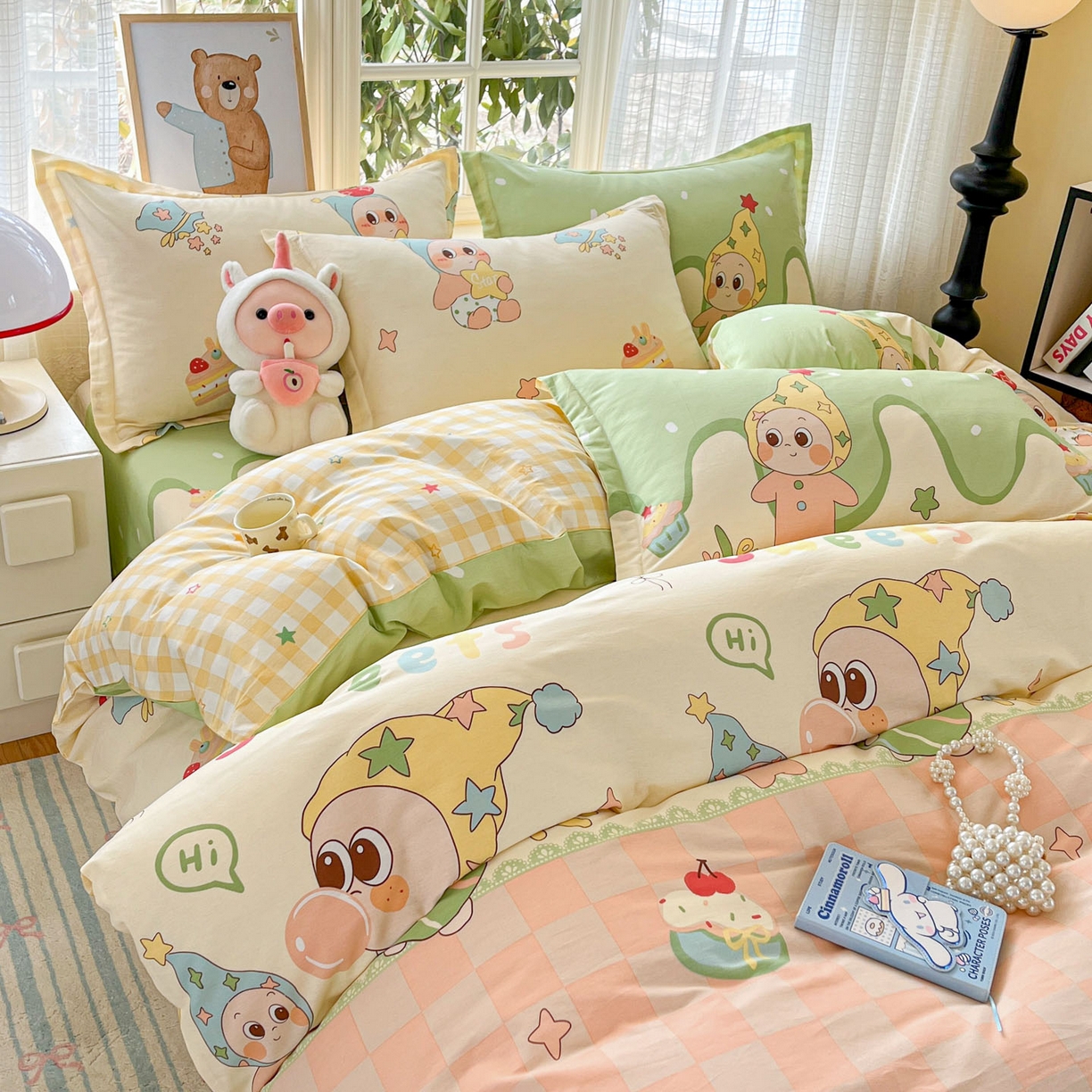 91家纺网 家纺一手货源 找家纺 铭成家纺 2026新款全棉印花小清新四件套（提供买家秀） 泡泡双星