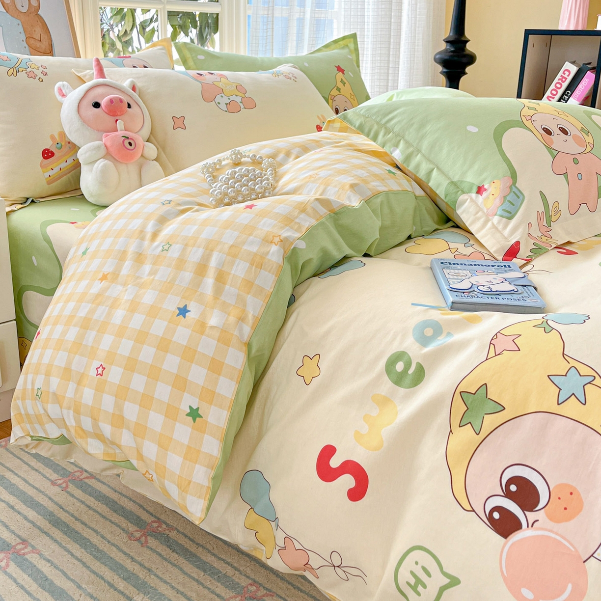 91家纺网 家纺一手货源 找家纺 铭成家纺 2026新款全棉印花小清新四件套（提供买家秀） 泡泡双星