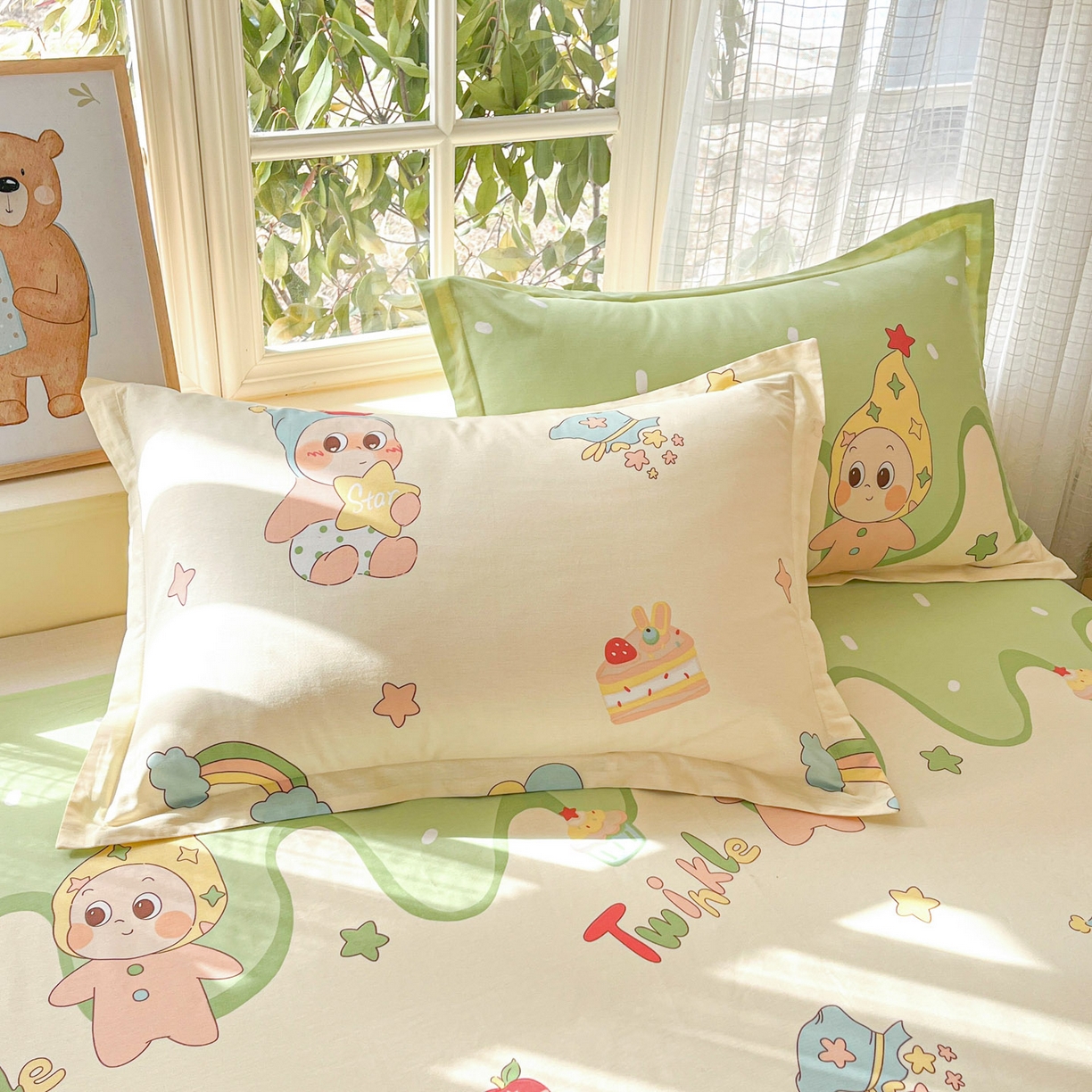 91家纺网 家纺一手货源 找家纺 铭成家纺 2026新款全棉印花小清新四件套（提供买家秀） 泡泡双星