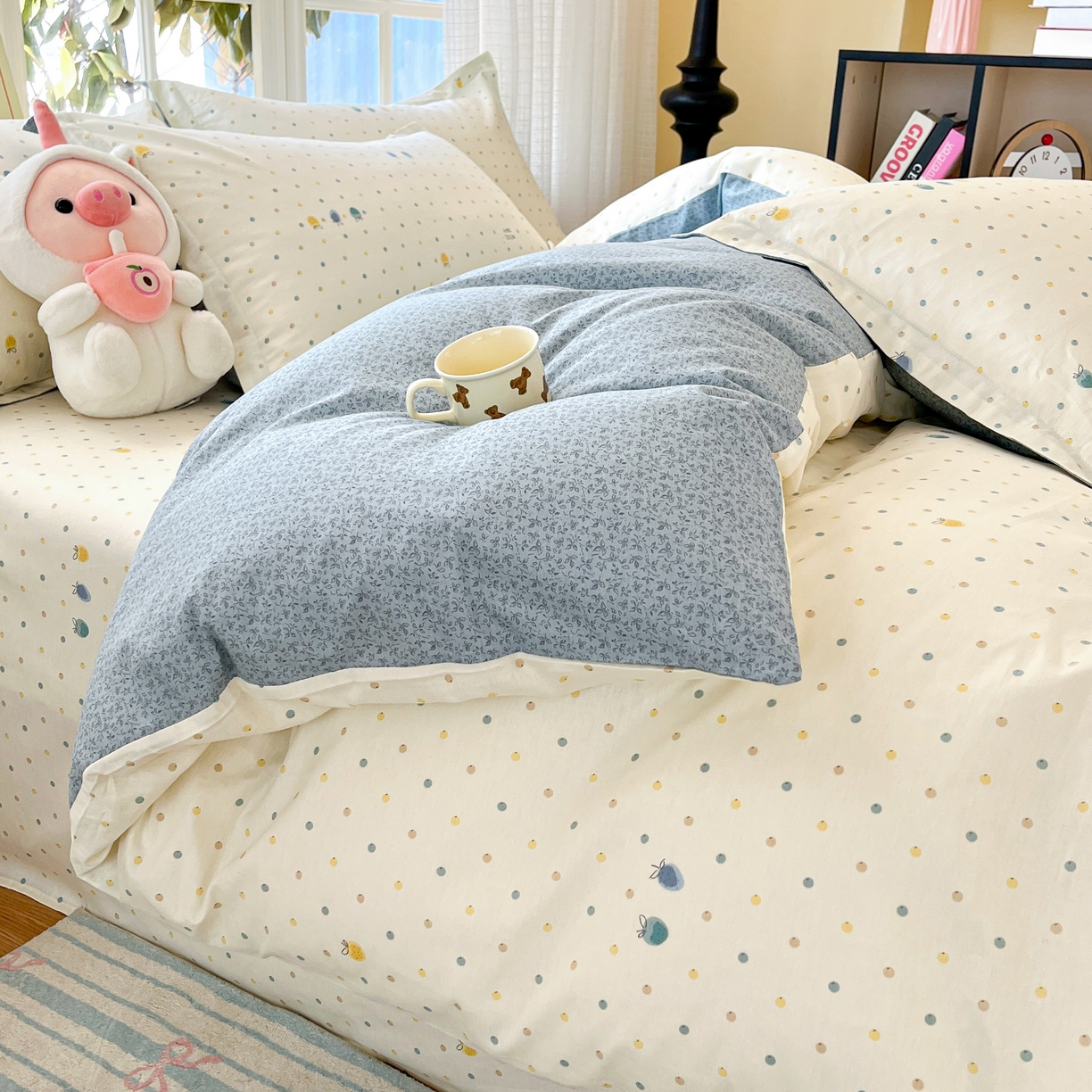 91家纺网 家纺一手货源 找家纺 铭成家纺 2026新款全棉印花小清新四件套（提供买家秀） 青涩草莓