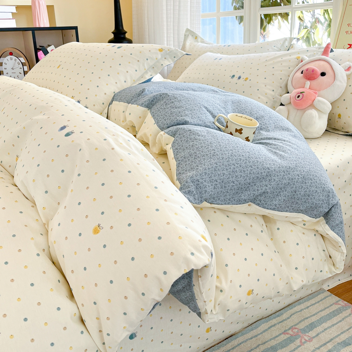 91家纺网 家纺一手货源 找家纺 铭成家纺 2026新款全棉印花小清新四件套（提供买家秀） 青涩草莓