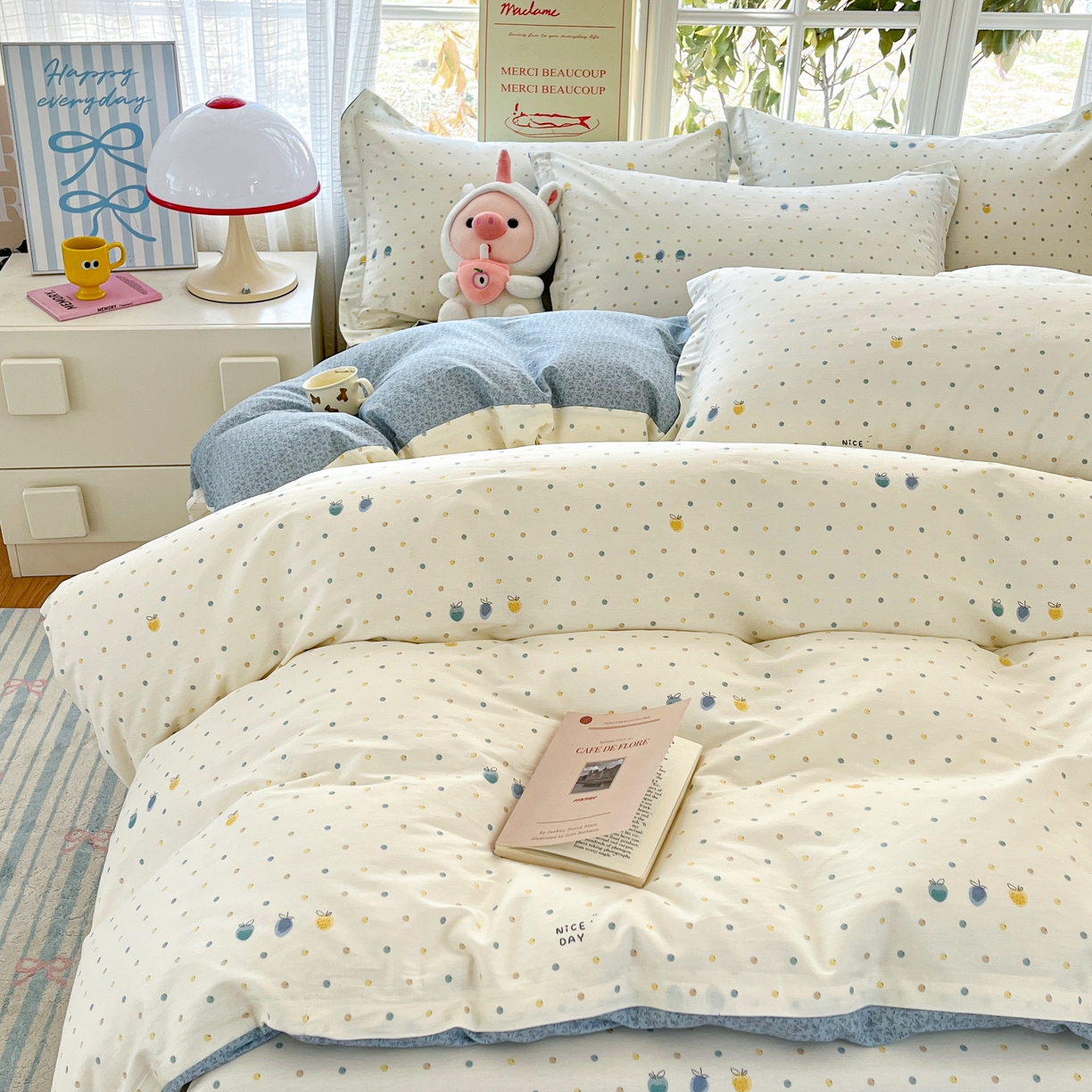 91家纺网 家纺一手货源 找家纺 铭成家纺 2026新款全棉印花小清新四件套（提供买家秀） 青涩草莓