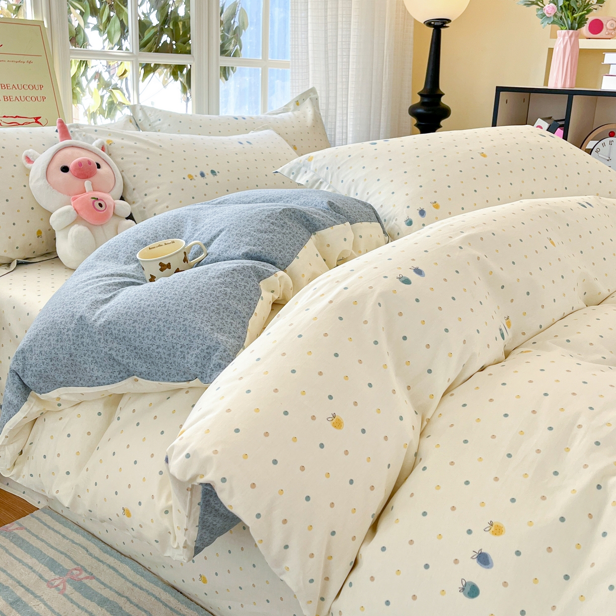 91家纺网 家纺一手货源 找家纺 铭成家纺 2026新款全棉印花小清新四件套（提供买家秀） 青涩草莓